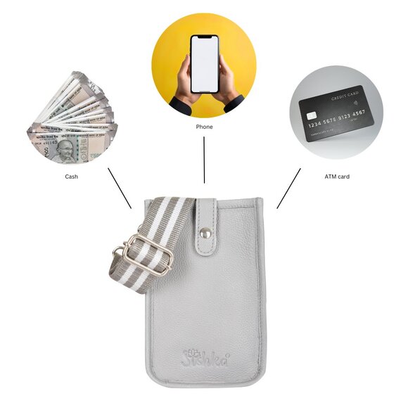 Leather Crossbody Grey Phone Sling Wallet Bag–Small Shoulder  Bag for Daily Use - Picture 4 of 10